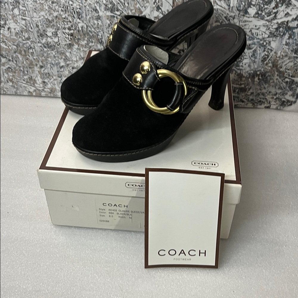 Coach Claude Black Suede Mule Clogs Heels Sz 8